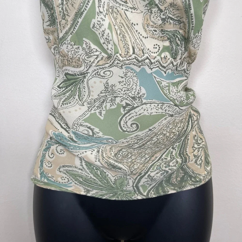 Vtg‎ Evan Picone Paisley Sleeveless Blouse 12 Green Babydoll Y2K Fairy Grunge - Picture 4 of 9